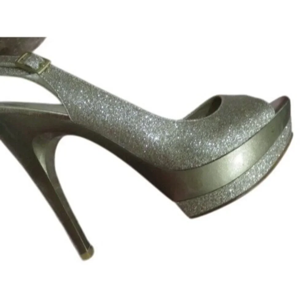 PELLE MODA Gleam Gold Glitter Slingback Pumps Heels size 8.5 Sexy Stilettos